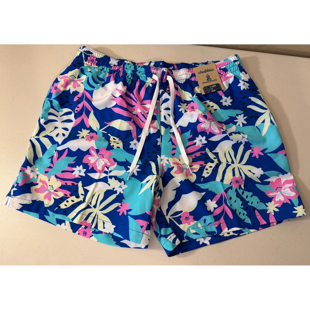 Chubbies Swim Trunks Men XL Blue Floral Surprises‎ 5.5" Inseam Lined Shorts NEW